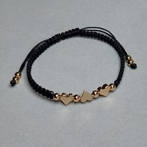 Black Dainty Gold Heart Beads Woven Adjustable Bracelet